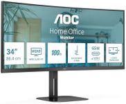 AOC CU34V5CW - 34 Inch Curved QHD Monitor,100Hz, VA, WebCam, USB-C Docking,65W power delivery, USN Hub, Height Adjust, Speakers (3440 x 1440 @100Hz, 300 cd/m² , HDMI 2.0/ DP 1.2 / USB-C 3.2 DP alt)