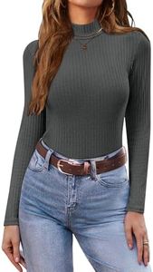 Ekouaer Camiseta Térmica Cuello Alto Camisetas Termicas Mujer Manga Larga Top Elástica Térmico, Gris Oscuro, L