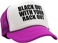 The Goozler - Black Out with Your Rack Out Funny Sexy - Vintage Retro Style Trucker Cap Hat, Neon Pink, One Size