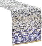 Home Bargains Plus Rectangle Fabric Table Runner, 7o Inch Long, Allure Yellow and Blue Floral Bordered Print, Indoor Outdoor Stain and Water Resistant Table Runner, Provence French Country