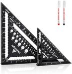 Dajianglx 7 Inch and 12 Inch Aluminum Rafter Square Set, Carpenters Square Double Scale Triangle Ruler, Protractor Measuring Hole for Woodworking and Carpentry Tool with 2 Pencil