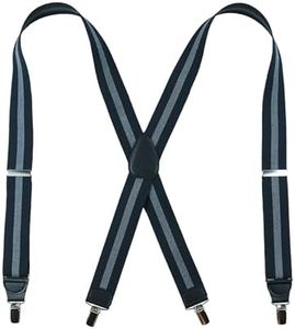 SUITUA Men's X-Back Suspenders, 1.5-Inch Wide,Adjustable Elastic with Metal Clips and Strong Buckles(47 Inch) (Black Gray Black)