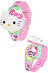 TONSY Kids Hello Kitty Pink Digital Watch 3D Sports Musical Play Sound 7 Disco LED Lights Watch for Kid's Boy's Girl's Sweat Proof Rubber Strap Watch