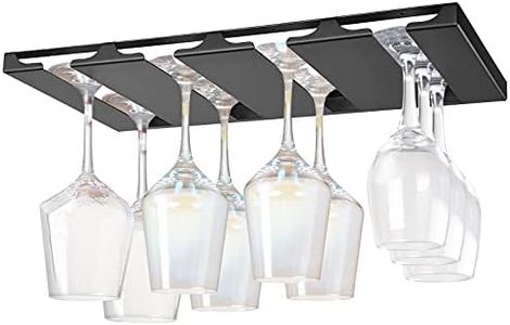 Hanging Wine Glasses Rack, Under Cabinet Stemware Storage Hanger with 4 Rows Metal Bar Shelves for Kitchen Restaurant Cabinets Shelf – Fits from 1.1 to 3.4 inch Base of Goblet HG617