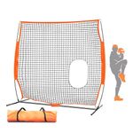 ORIENGEAR Portable Softball Pitcher Protection, Pitch Thru Softball Protection Screen, Baseball and Softball Practice Hitting and Pitching Net, with Steel Frame Polyester Net and Carry Bag, 7’ x 7’