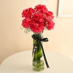 FlowerAura Fresh Live Flower Bouquet of 7 Pink Gerberas In Glass Vase For Birthday Gift, Anniversary Gift, Wedding Gift, Congratulations Gift & Gift For Special Occasions (Same Day Delivery)
