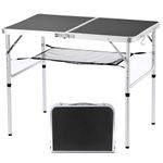 YUFIFAIRY Small Folding Table Portable, 24''L x16''W Foldable Camp Table with 3 Adjustable Height, Indoor Outdoor Lightweight Aluminum Table for Outdoor Cooking Picnic, (Black 2 Heights)