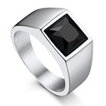 Bandmax Mens Black Onyx Ring Stainless Steel Black Gemstone Ring for Men Women Black Crystal Ring Statement Signet Ring Size 7