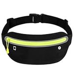 JIMKAN Running Belt for Phone, Sweatproof Running Pouch Ultra Slim with Adjustable Elastic Strap, Large Capacity Runner Waist Pack with Headphone Jack, Reflective Strip for Workouts, Black