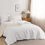 COTTEBED White Down Comforter Queen Size, Luxury Hotel Ultra Soft Washed Cotton, 1 Comforter Sets and 2 Pillowshams, Lightweight Modern Solid Bedding Collection for All Season Use (White,Queen/Full)