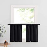 RYB HOME Black Curtains for Windows, Bathroom Curtains Small Window Drapery Blackout Curtains Privacy Drapes for Cafe Bedroom Curtains, Width 29 by Length 24, 1 Pair