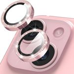 Smasener for iPhone 15 - iPhone 15 Plus Camera Lens Protector, 9H Tempered Glass Camera Cover Screen Protector Metal Individual Ring for iPhone 15 6.1 inch iPhone 15 Plus 6.7 inch[Glitter] (Pink)