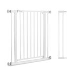 hauck Open N Stop 2 Set with 9cm Extension, White - Pressure Fit Baby Gate 84-89 cm for Doors and Stairs, Closes Manually, Opens to Both Sides with One Hand, Metal, Mounting Accessories Included