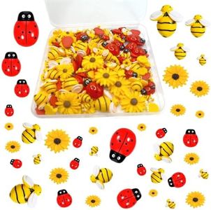DANUDON 160PCS Resin Bee Daisy Decor Mini Bumblebee Flowers Ladybugs Embellishment Sunflower Bees Flatback Beads with Box for DIY Craft Wreath Scrapbooking Party Decorations