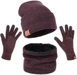 MAYLISACC Winter Hat Scarf and Glove Set for Women, Wine Red Warm Ladies Beanies Loop Scarves and Touchscreen Gloves