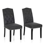 ALPHA HOME Tufted Dining Chairs Set of 2, Faux Leather Parsons Diner Chairs Upholstered Padded Modern Dining Room Chairs with Button Back Wooden Frame Stylish Kitchen Chairs, Black