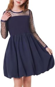 HOZIY Back to School Dresses for Girls 7-8 Dark Navy Blue Casual Semi Party Formal Fall Spring Outfits Uniform Pageant Mesh Graduation