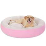 Bedfolks Donut Dog Bed,45 Inches Calming Round Dog Beds for Extra Large Dogs,Washable Anti Anxiety Cuddler Dog Bed with Removable Cover(Pink,XL)