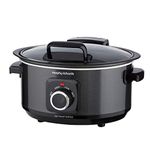 Morphy Richards 6.5L Sear & Stew Slow Cooker with Detachable Hinged lid, Shatter Resistant Aluminium Pot, 3 Heat Settings, Hob Proof, Easy Clean, 163W, Black, 461020.