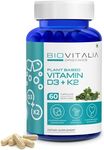 Biovitalia Plant Based Vitamin D3 + K2 High Strength 1000mg Capsules for Men & Women | Vitamins for Bone & Joint Calcium Absorption Promote Bone Density Supports Joint Mobility| - 60 Vegan Capsules