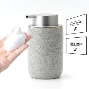 GIRLUFO Gray Foaming Soap Dispenser,Kitchen Soap Dispenser with Plastic Silver Soap Pump,Ceramic Foam Soap Dispenser for Bathroom,12OZ Refillable Soap Dispenser for Sanitizer,Hand Wash