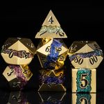 Dungeons and Dragons DND Dice Set D&D D20 Single Fringe Metal Dice Set with Box, Polyhedral Role Playing Dice D12 D10 D% D8 D6 D4 for MTG RPG Board Games (Imitation Gold Seven Colors)