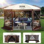 VEVOR Camping Gazebo Tent, 12'x12', 6 Sided Pop-up Canopy Screen Tent for 8 Person Camping, Waterproof Screen Shelter w/Portable Storage Bag, Ground Stakes, Mesh Windows, Brown & Beige