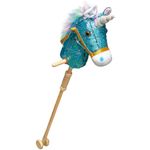 BEJOY Hobby Horse, Sequin Stick Horse with Wood Wheels Horse Toy Real Pony Neighing Galloping Sounds Plush Toy, Unicorn Plush Toy, Sequin Blue 36 inches (AA Batteries Required)