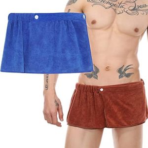 VOPHIA 2 Pack Men's Towel Wrap Swimming Beach Towel Blanket Elastic Waist Towel for Sauna or Gym,Bath Towel Wrap for Men Secure & Adjustable Mens Short Shower wrap (Coffee+Blue)