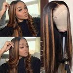 MsSunlight 180% Density 1B/30 Lace Front Wig Black to Brown Straight Human Hair Wigs for Women 24 Inch 13x4 Glueless Transparent Lace Pre Plucked with Baby Hair Ombre Highlight