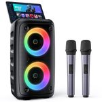 HEEBUKE Karaoke Machine, Portable Bluetooth Speaker with 2 Wireless Karaoke Microphones, Karaoke for Adults Kids with Upgraded Subwoofer, PA System, Support TWS/TF/USB/AUX, Party