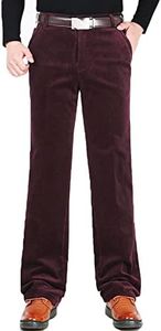 Flygo Men's Classic Fit Warm Fleece Lined Straight Leg Corduroy Pant Non-Iron (30, Wine Red)