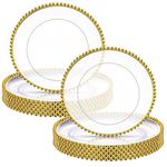 Didaey 24 Pack 13 Inch Clear Charger Plates Bulk Round Beaded Chargers Plates Plastic Decorative Charger Plates with Gold Beaded Rim for Kitchen Wedding Events Dinner Party Tabletop Home Decor