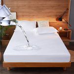 Double Waterproof Mattress Protector Fitted Double Size Bed Mattress Cover Soft Noiseless Washable Breathable Fitted Bed Sheet 30 cm Deep (140 x 200 cm)