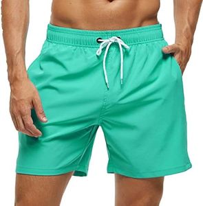 SILKWORLD Mens Swim Trunks Quick Dry Beach Shorts with Zipper Pockets,MQ18_Zip_Grass Green,Medium