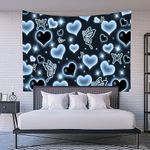 MEETSIOY Cute Black Blue Heart Tapestry Fantasy Blue Butterfly Aesthetic Tapestry Hippie 2000s Y2K Teen Girls Tapestries Wall Hanging for Women Nursery Bedroom Living Room Bedroom College Dorm