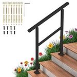 Aatrixkit Handrails for Outdoor Steps, 3 Steps Stair Railing, Black Wrought Iron Stair Handrail with Installation Kit, Porch Railing