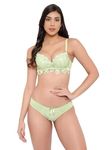 Brachy Women Elegant Lace Push Up Bra Panty Set Bridal Set Underwired Lingerie Set for Women Solid Padded Set Honeymoon Bikini Set Mint Green