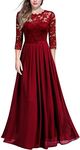 Miusol Women's Elegant Floral Lace 3/4 Sleeve Bridesmaid Formal Maxi Dress (X-Large, RED)