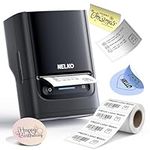 Nelko PM220 Bluetooth Thermal Label Printer, Portable Label Maker Machine for iOS & Android Phone, Label Maker for Clothing, Jewellery, Retail, Address, Barcode, Home, with 1 Roll 40x30mm Label（Black）