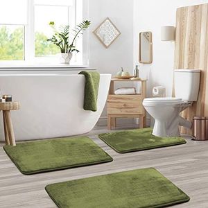 Clara Clark Bathroom Rugs – Memory Foam Bath Mat Set for Bathroom, Non Slip Absorbent Velvet - Fast Drying Bath Mats – Bathroom Rug and Contour Rug Set 3 Piece - 20 x 32-17 x 24-19 x 24, Sage