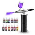 E-Kongton Cake Airbrush Decorating Kit with 12 Vivid Airbrush Food Colouring Liquid, Spray Airbrush Gun for Cake Decorating, Baking, Painting, Modeling, Makeup (Colour: Black)