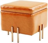 La Bella Storage Ottoman Cube Seat 45cm Chest Couch Tuffet Foot Stool PU Leather - Light Brown