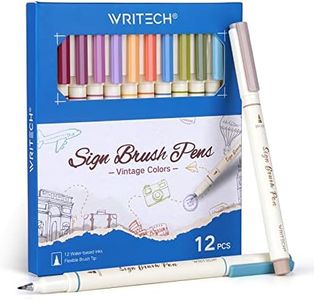 WRITECH Arts Sign Brush Pen Brush Tip Marker Felt Tip Water Based Ink Color Pens 12 Assorted Vintage Colors Great for Lettering Journaling Calligraphy (Vintage)