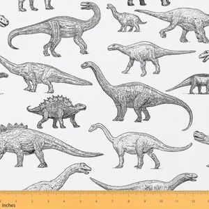 Boys Dinosaur Fabric By The Yard Kids Teens Ancient Animal Upholstery Fabric Adult Retro Dino Decorative Fabric Dinosaur Vintage Outdoor Fabric DIY Waterproof Fabric for Sewing,Black White,10 Yards