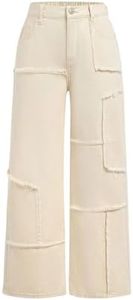 WDIRARA Girl's Solid Corduroy Wide Leg Pants Button Front Zipper Straight Pants with Pockets Apricot Solid 9Y