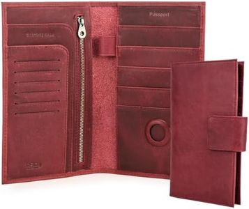 CONTACTS Full Grain Leather RFID Blocking Family Passport Holder for 4 Passport Wallet Compatible with Airtag Travel Passport Cover with 4 Passport Slot, 6 Card Slot (Red)