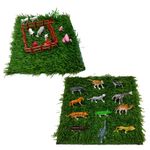 Wild Animals and Domestic Animals Set with Grass for School Projects and Decoration