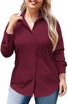 IN'VOLAND Women's Plus Size Button Down Shirts Classic Fit Dress Shirt Work Business Casual Long Sleeve Blouse Tops Burgundy