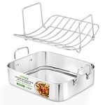 NutriChef Stainless Steel Roasting Pan, Roasting Pan with Rack Nonstick, Heavy Duty Large Oven Roaster with Removable Rack, for Turkey Thanksgiving Dinners, Roasts, Chicken, Veggies and More